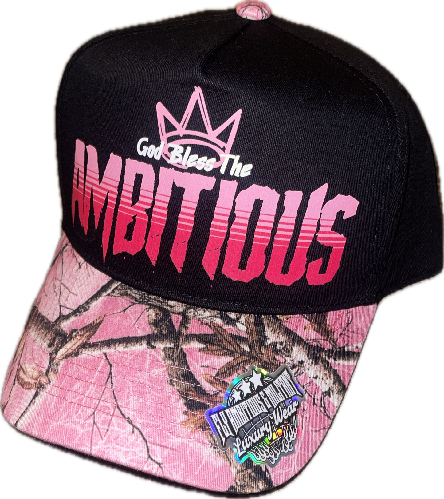 Black/Pink Camo “God Bless The Ambitious” Luxury Snapback